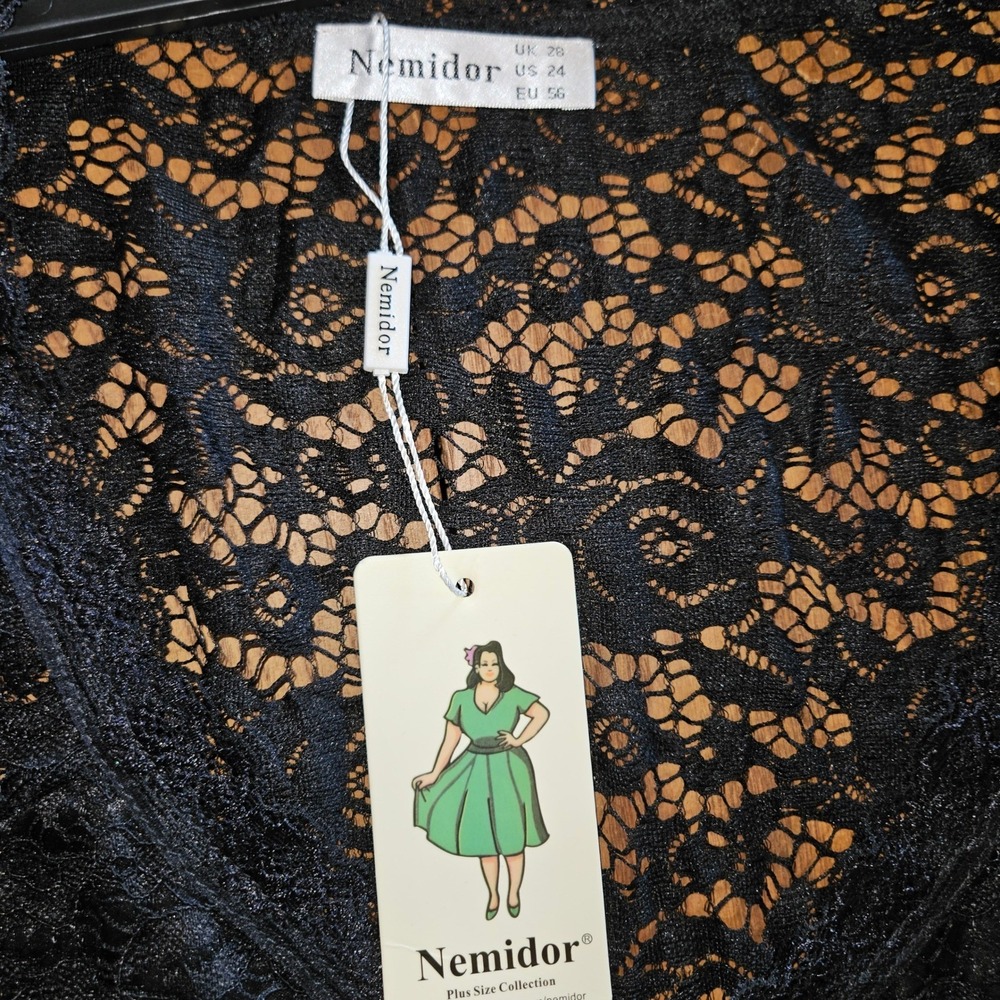 Nemidor Women Plus Size 24 Black Floral Lace V-Neck Sleeveless Maxi Formal Dress - Picture 3 of 8